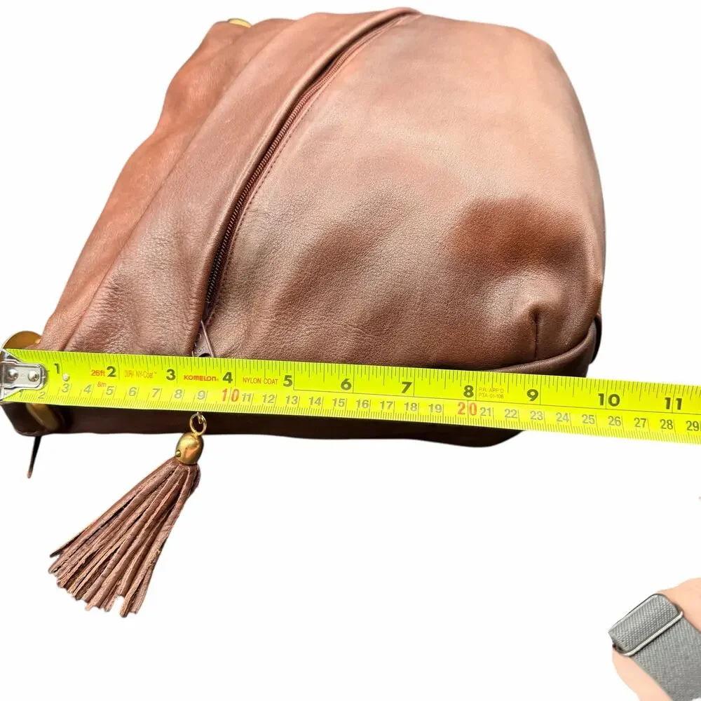Lord & Taylor Brown Leather Shoulder Bag Slouchy Hobo Zip Tassel